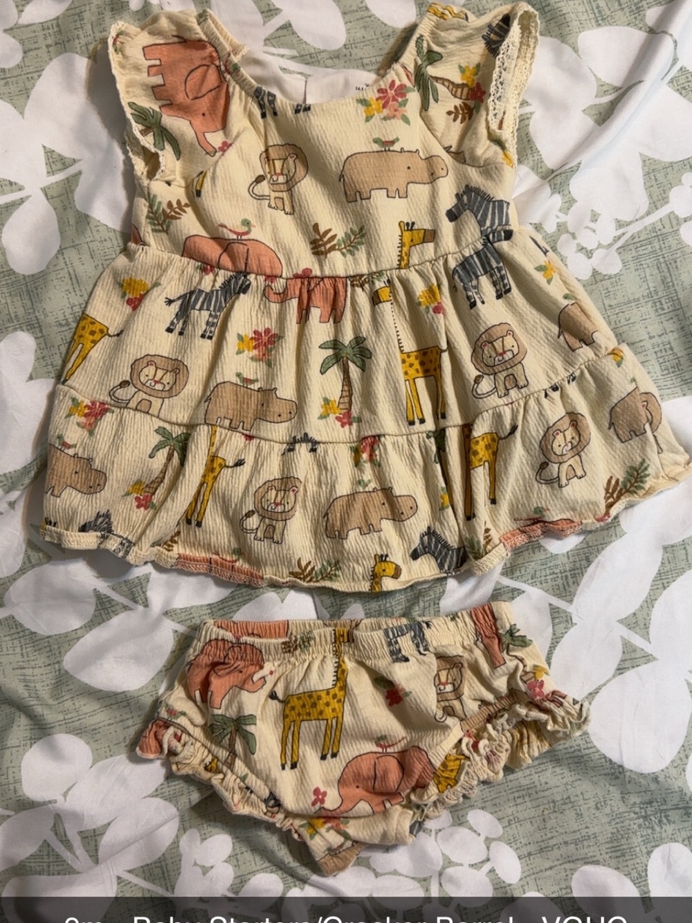 Baby Starters Cream Safari Jungle Ruffle Dress & Bloomers from Cracker Barrel
